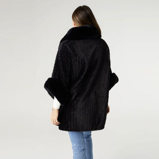Rozlyn Faux Fur Ruana with Clasp - Black