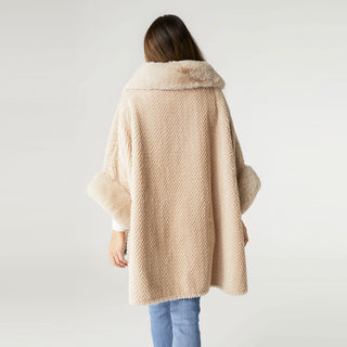 Rozlyn Faux Fur Ruana with Clasp - Oatmeal