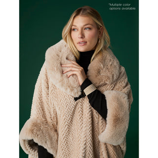 Rozlyn Faux Fur Ruana with Clasp - Oatmeal
