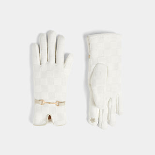 Tonal Checkered Touchscreen Gloves - Winter White