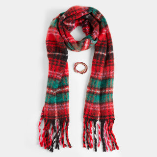 Brushed Scarf + Bracelet Set - Red Plaid