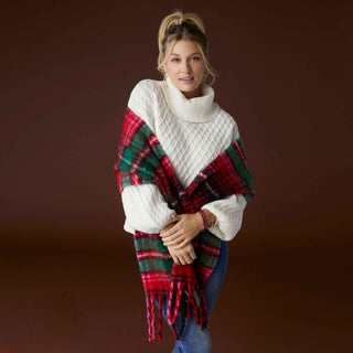 Brushed Scarf + Bracelet Set - Red Plaid