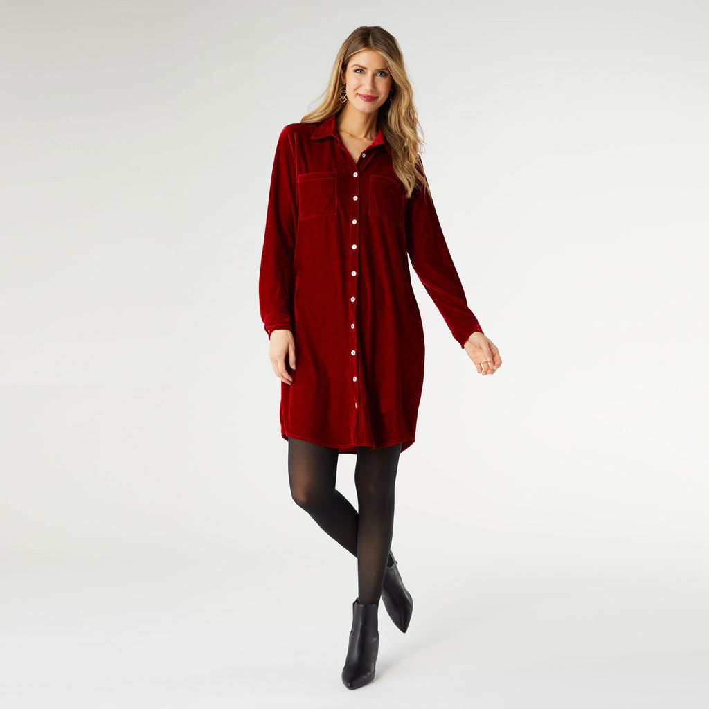 Stella Velour Button Front Dress – tgbBRANDS