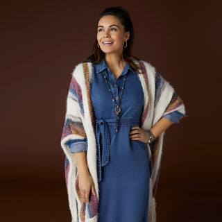 Skye Multi Stripe Open Cardigan - Winter White/Multi Stripe