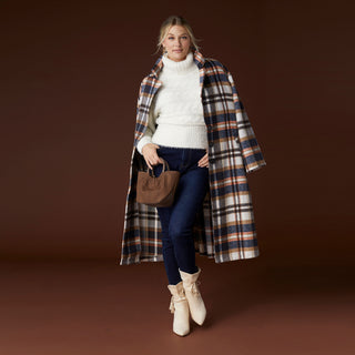 Hope Oversized Plaid Trench Coat - Winter White/Navy