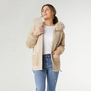 Elias Knit Hooded Jacket - Oatmeal