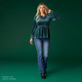 Lulu Pleated Velour Top - Blue Surf