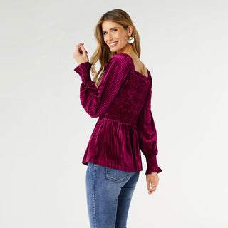 Lulu Pleated Velour Top - Wine