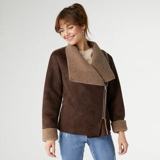 Adara Faux Suede Moto Jacket - Chocolate