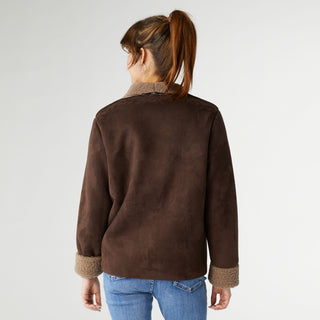 Adara Faux Suede Moto Jacket - Chocolate