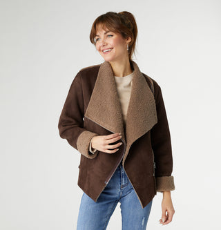 Adara Faux Suede Moto Jacket - Chocolate