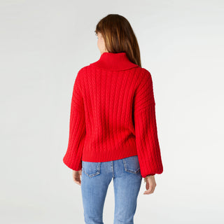 Maren Cable Knit Turtleneck Sweater - Red