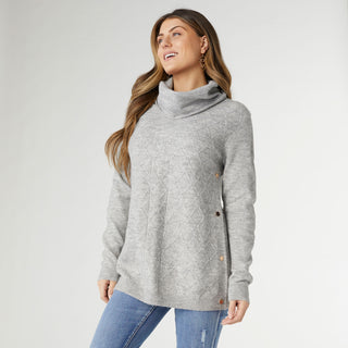 Faythe Tunic with Side Buttons - Mid Heather Grey