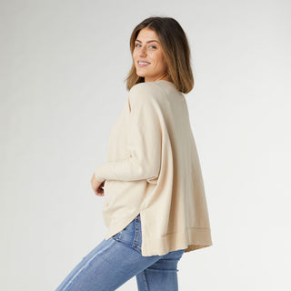 Rila Fine Gauge V-Neck Sweater with Side Slit - Taupe