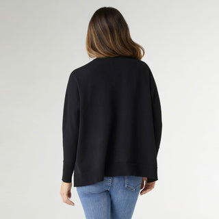 Rila Fine Gauge V-Neck Sweater with Side Slit - Black