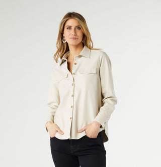 Ashton Faux Leather Shirt - Bone