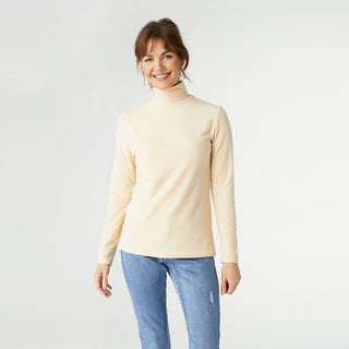 Hazel Long Sleeve Ribbed Mock Neck Top - Beige