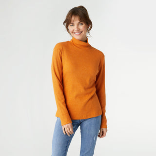 Hazel Long Sleeve Ribbed Mock Neck Top - Burnt Orange