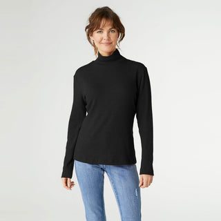 Hazel Long Sleeve Ribbed Mock Neck Top - Black