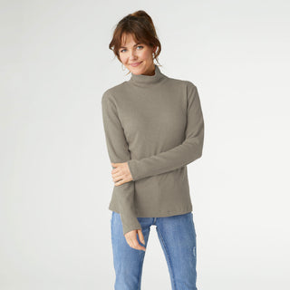 Hazel Long Sleeve Ribbed Mock Neck Top - Mushroom