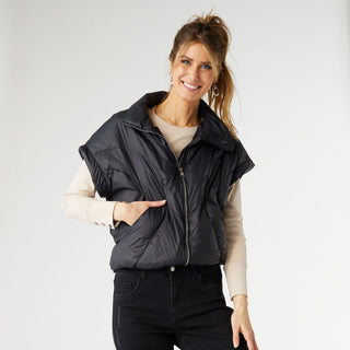 Brooke Cropped Puffer Vest - Black