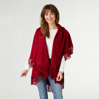 Ezra Fringe Capelet Vest with Hood - Merlot