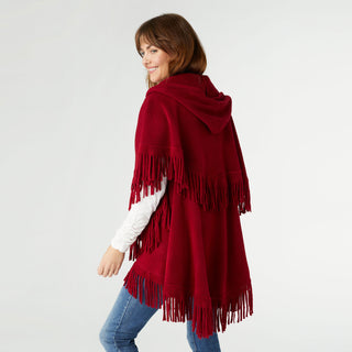 Ezra Fringe Capelet Vest with Hood - Merlot