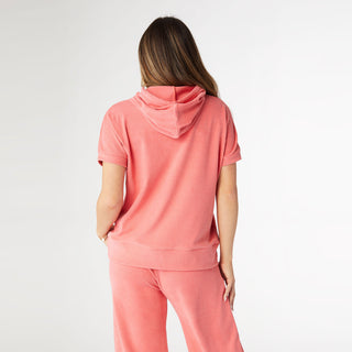 Weekend Brushed Cap Sleeve Hoodie - Coral