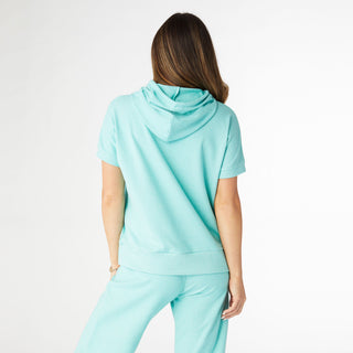 Weekend Brushed Cap Sleeve Hoodie - Turquoise