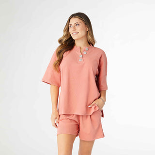 Weekend Brushed Ribbed Short Sleeve Henley - Melon