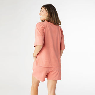 Weekend Brushed Ribbed  Short Sleeve Henley - Melon