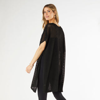 Sachie V-Neck Crochet Cover Wrap - Black