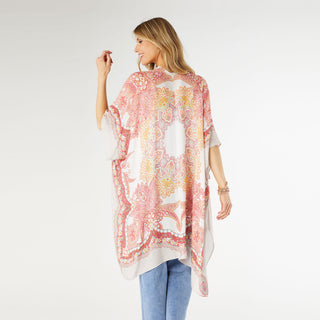 Mya Kimono - White/Coral Paisley