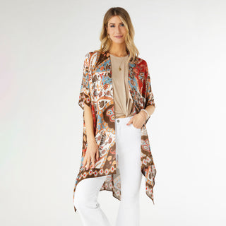 Mya Kimono - White/Rust Paisley