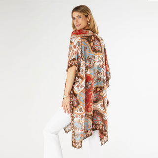 Mya Kimono - White/Rust Paisley