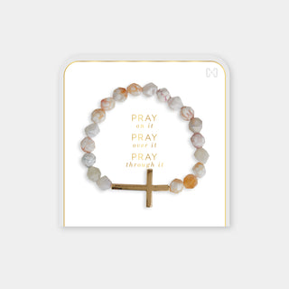 Pray on it, Pray over it, Pray through it Bracelet - White Crackle Multi