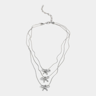 Alyssa Bow Layered Necklace - Silver