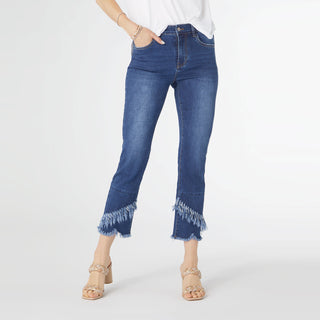 EverStretch Boyfriend Ankle with Slant Fringe Bottom - Dark Denim