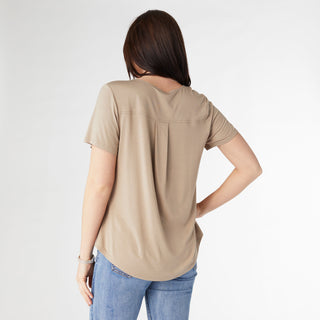 Erin Pleat Back Tee - Taupe