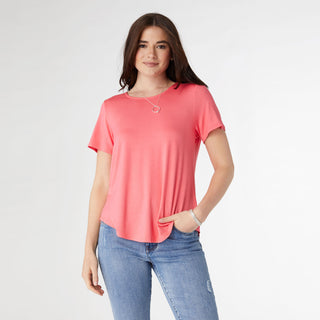 Erin Pleat Back Tee - Bright Coral