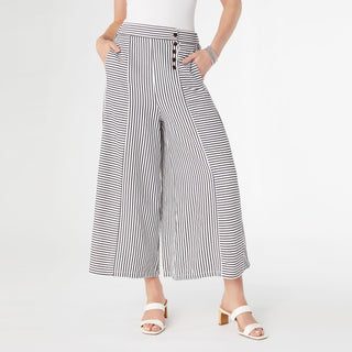 Dahlia Striped Textured Pants with Side Button - Black/White