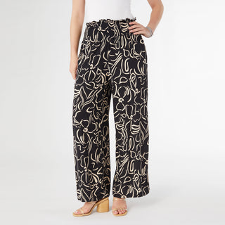 Dinara Flowy Pant with Cinched Waist - Black/Tan