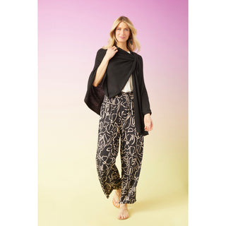 Dinara Flowy Pant with Cinched Waist - Black/Tan