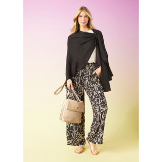 Dinara Flowy Pant with Cinched Waist - Black/Tan