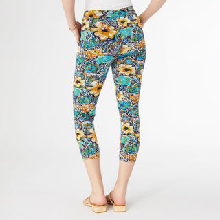 Printed Jasmine Capri Zip Pocket Leggings - Teal/Mustard Floral