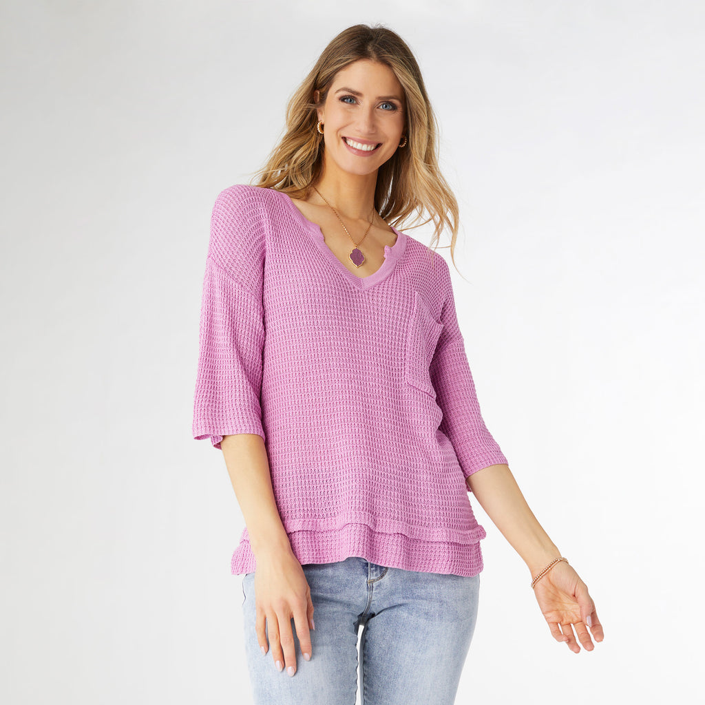 Mavis V-Neck Elbow Sleeve Knit Top - Final Sale – tgbBRANDS