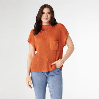 Fernanda Cap Sleeve Knit Top with Pocket - Terra Cotta