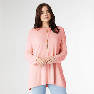 AirWeave Relaxed Top with Buttons on Cuffs - Coral