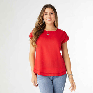 Camellia Cap Sleeve Top with Layered Bottom - Red