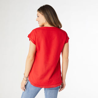 Camellia Cap Sleeve Top with Layered Bottom - Red